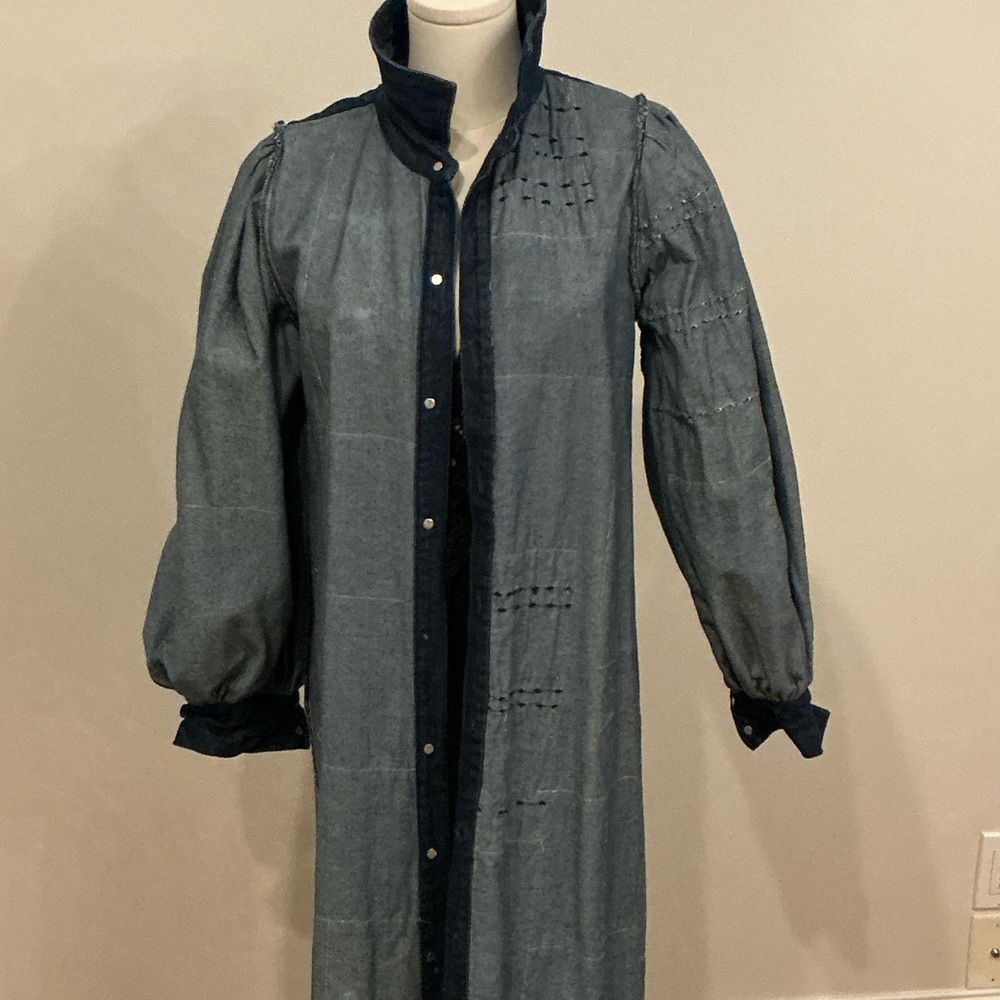 Patchwork Denim Long Coat With Button Front For A… - image 6